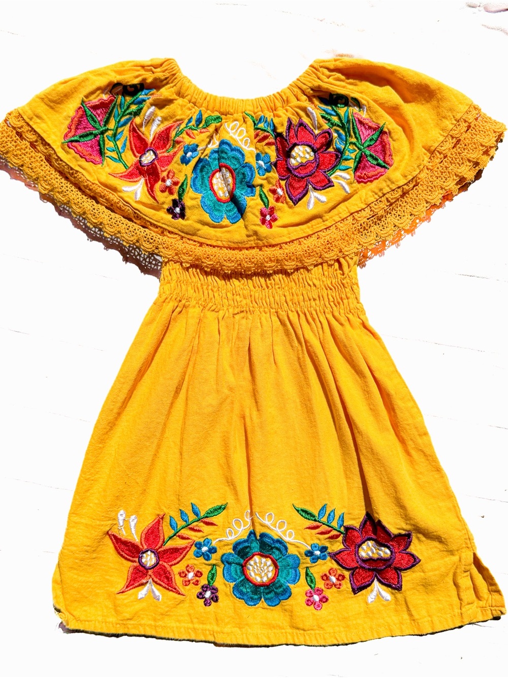 Traditional Peasant Campesino Mexican Dress 2t Yellow Vibrant Vintage Fiesta - Picture 1 of 6